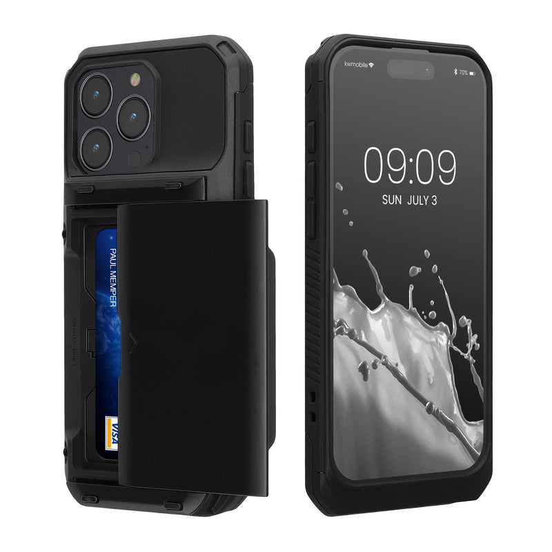 kwmobile Premium Handyhülle kompatibel mit Apple iPhone 15 Pro Hülle - Smartphone Schutzhülle mit Kartenfach für bis zu 4 Karten - Schwarz Schwarz  