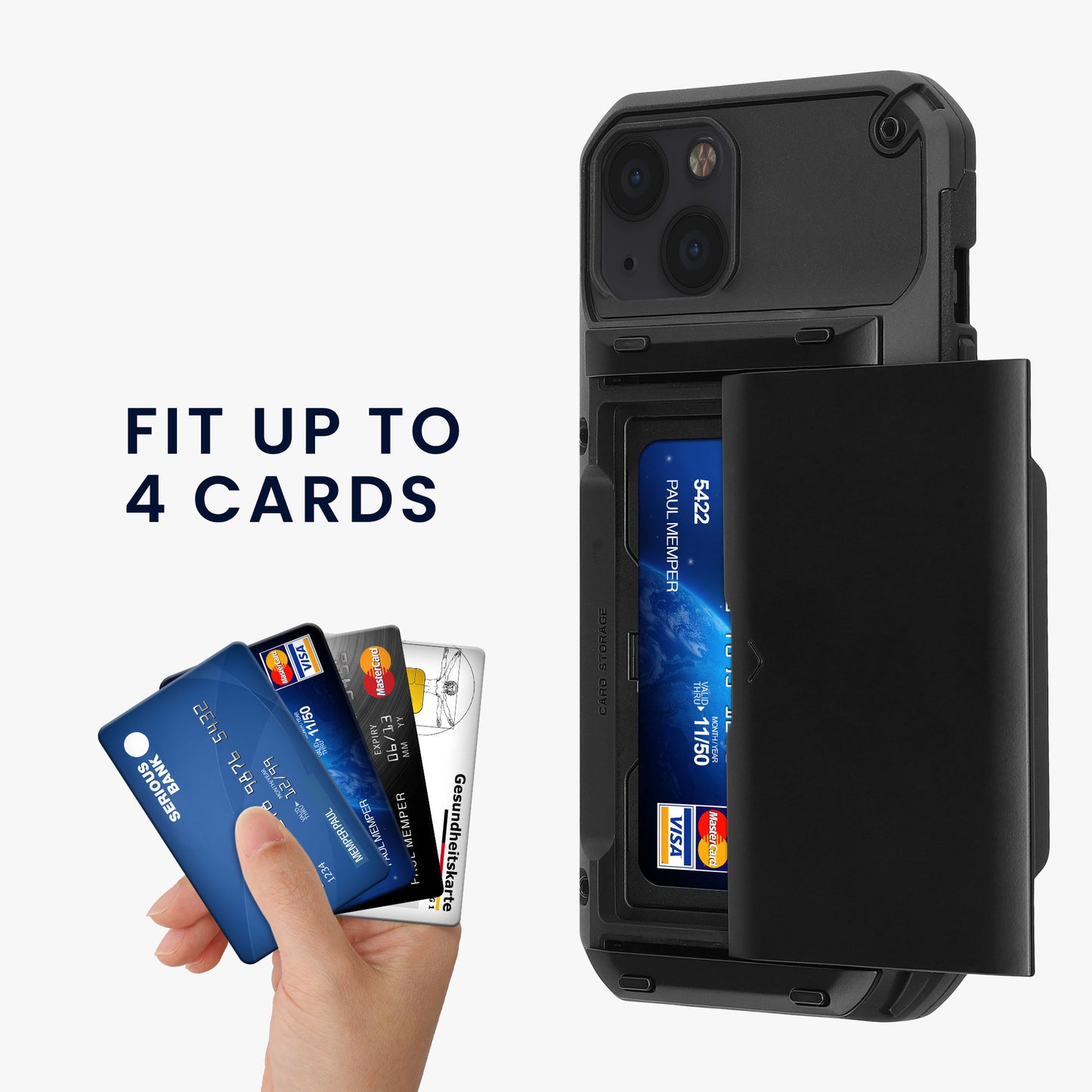 kwmobile Premium Handyhülle kompatibel mit Apple iPhone 13 Smartphone Schutzhülle mit Kartenfach für bis zu 4 Karten