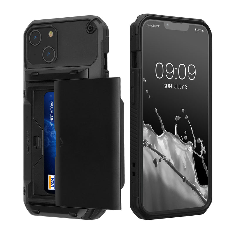kwmobile Premium Handyhülle kompatibel mit Apple iPhone 14 Hülle - Smartphone Schutzhülle mit Kartenfach für bis zu 4 Karten - Schwarz Schwarz  