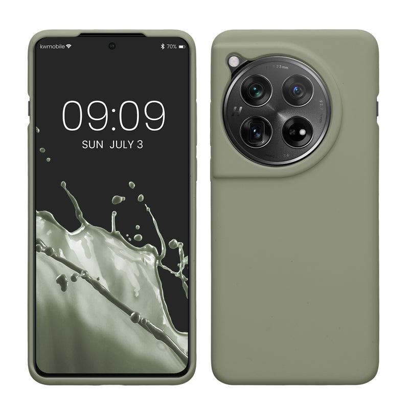 kwmobile Hülle kompatibel mit OnePlus 12 Hülle - Silikon Handy Case - Handyhülle weiche Oberfläche - kabelloses Laden - Graugrün Graugrün  