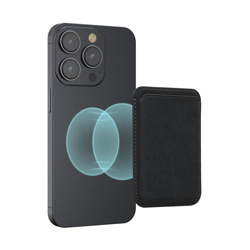 kwmobile Wallet Kartenhalter kompatibel mit Apple iPhone 16 / 15 / 14 / 13 / 12 Serie - Magnetische Karten Hülle kompatibel mit MagSafe - Halter mit Stoffbezug - Schwarz Schwarz  