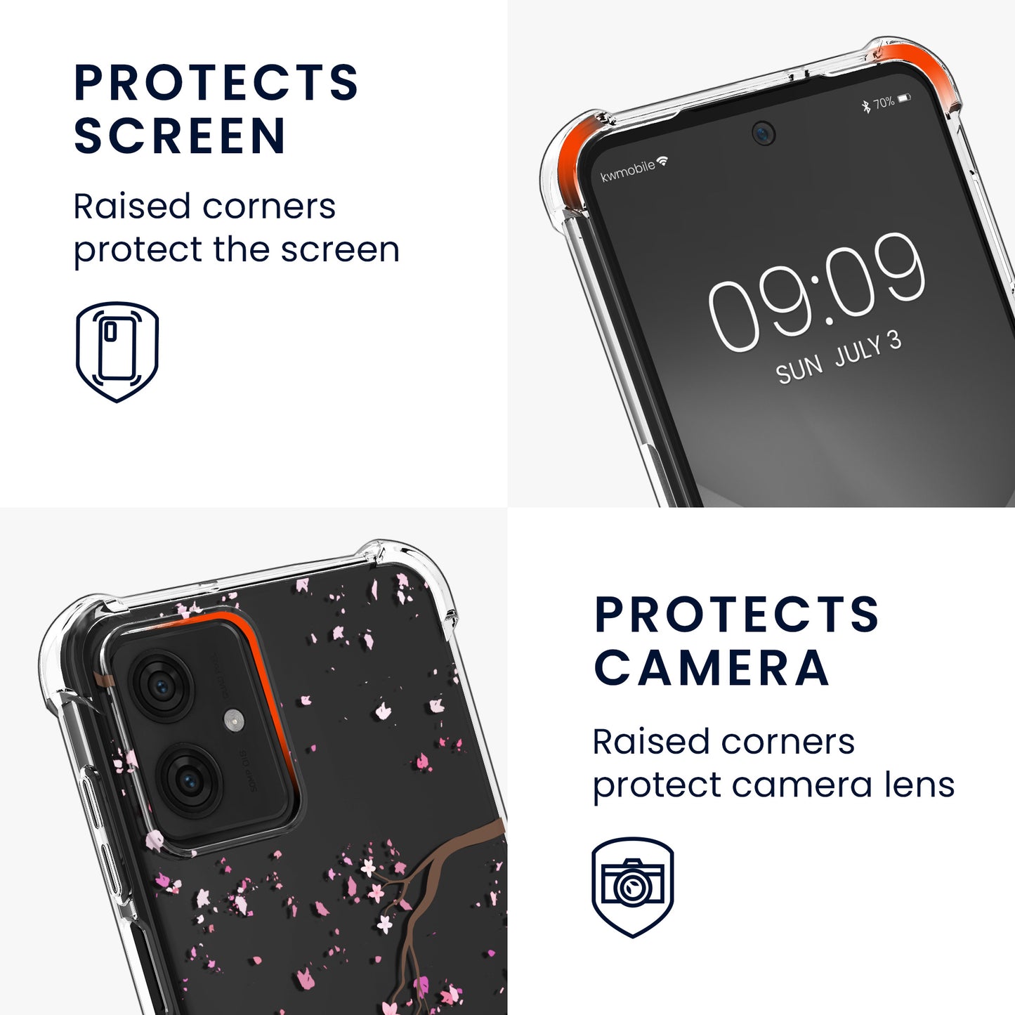 kwmobile Necklace Case kompatibel mit Motorola Moto G54 5G Hülle Silikon Cover mit Handykette Kirschblütenblätter