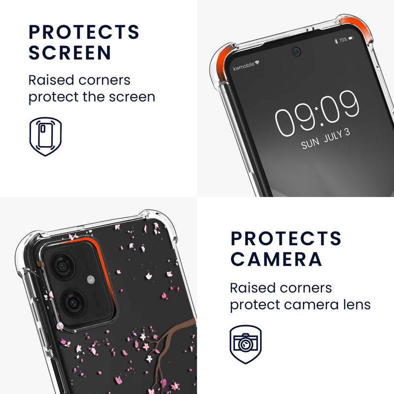 kwmobile Necklace Case kompatibel mit Motorola Moto G54 5G Hülle Silikon Cover mit Handykette Kirschblütenblätter