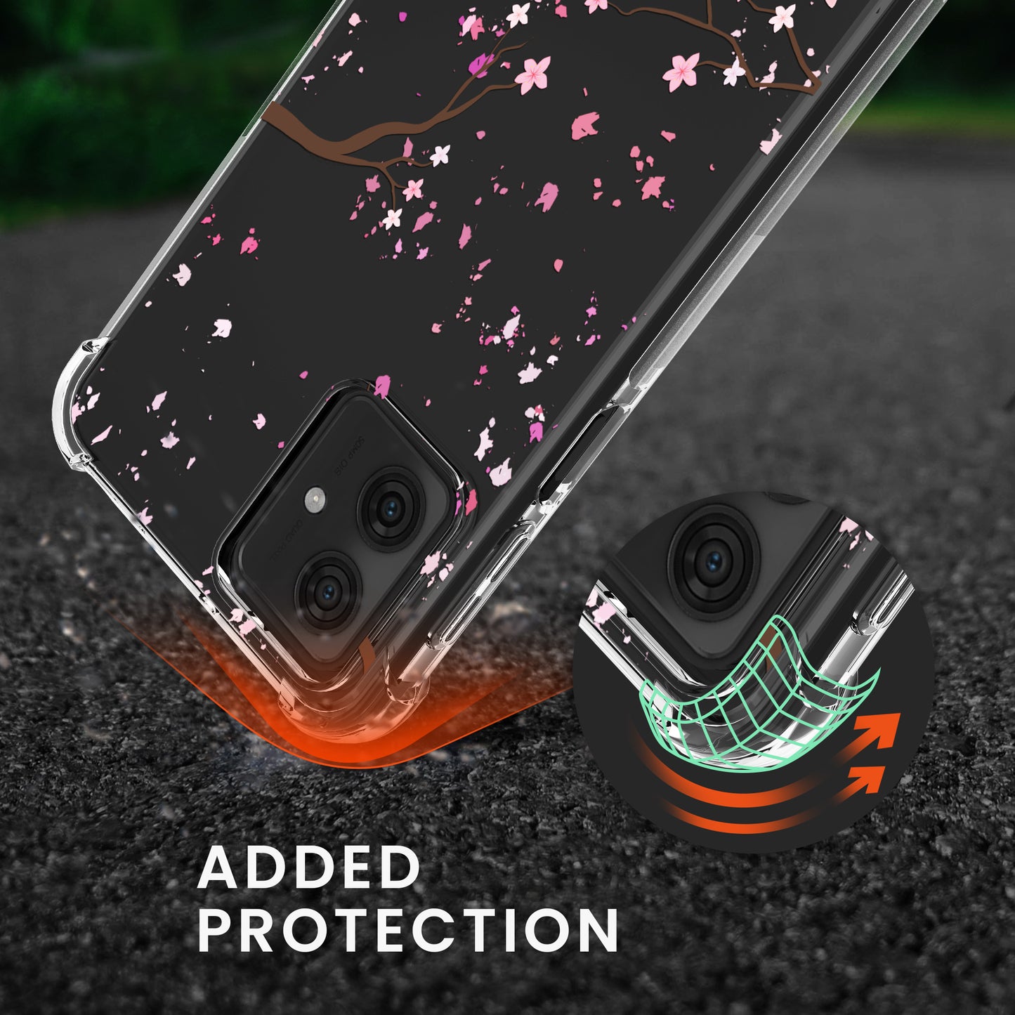 kwmobile Necklace Case kompatibel mit Motorola Moto G54 5G Hülle Silikon Cover mit Handykette Kirschblütenblätter