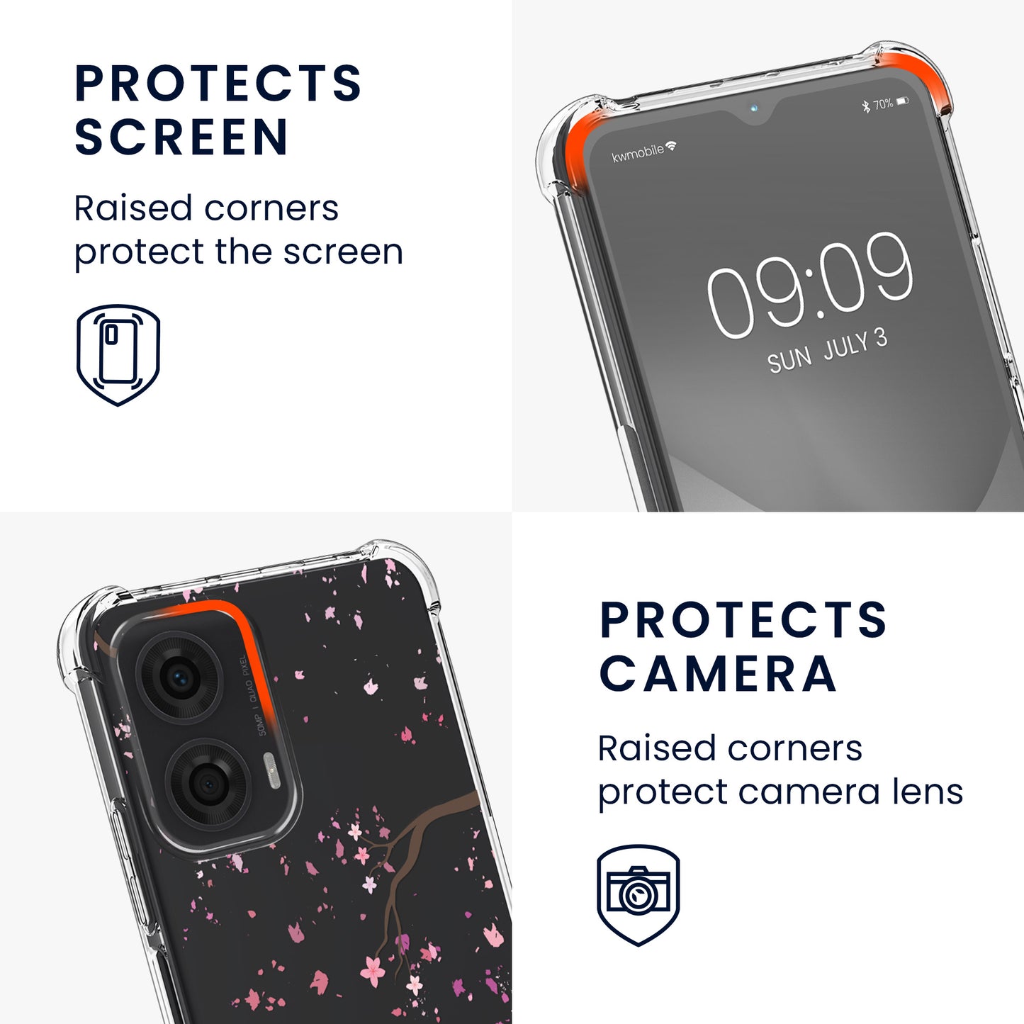 kwmobile Necklace Case kompatibel mit Motorola Moto G24 / E14 / G04 / G04s Hülle Silikon Cover mit Handykette Transparent Kirschblütenblätter