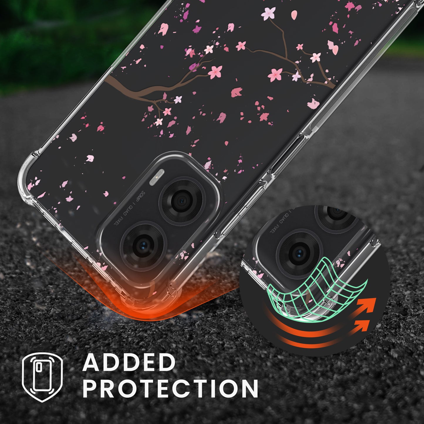 kwmobile Necklace Case kompatibel mit Motorola Moto G24 / E14 / G04 / G04s Hülle Silikon Cover mit Handykette Transparent Kirschblütenblätter