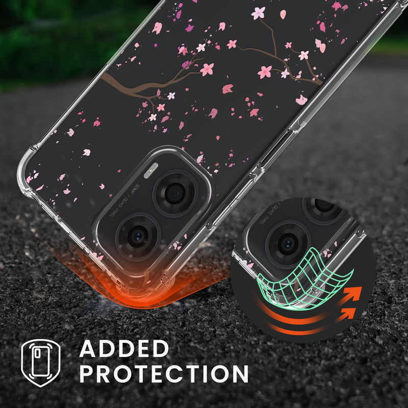 kwmobile Necklace Case kompatibel mit Motorola Moto G24 / E14 / G04 / G04s Hülle Silikon Cover mit Handykette Transparent Kirschblütenblätter