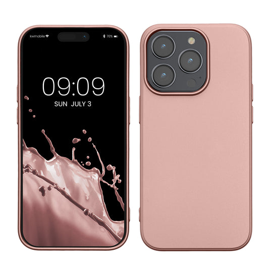 kwmobile Case kompatibel mit Apple iPhone 14 Pro Hülle - Schutzhülle aus Silikon metallisch schimmernd - Handyhülle Metallic Rosegold Metallic Rosegold  