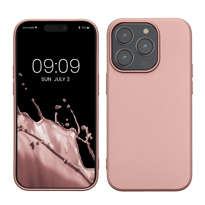 kwmobile Case kompatibel mit Apple iPhone 14 Pro Hülle - Schutzhülle aus Silikon metallisch schimmernd - Handyhülle Metallic Rosegold Metallic Rosegold  