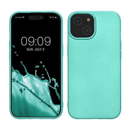 kwmobile Case kompatibel mit Apple iPhone 15 Hülle - Schutzhülle aus Silikon metallisch schimmernd - Handyhülle Metallic Türkis Metallic Türkis  