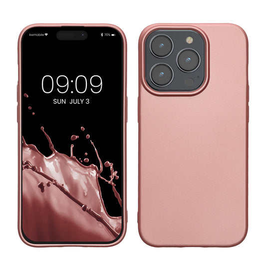 kwmobile Case kompatibel mit Apple iPhone 15 Pro Hülle - Schutzhülle aus Silikon metallisch schimmernd - Handyhülle Metallic Rosegold Metallic Rosegold  