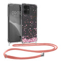 kwmobile Necklace Case kompatibel mit Motorola Moto G64 5G Hülle - Silikon Cover mit Handykette - Rosa Dunkelbraun Transparent Kirschblütenblätter Rosa  [dsg01]