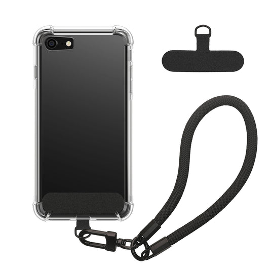 kwmobile Handy TPU Case kompatibel mit Apple iPhone SE (2022 / 2020) / iPhone 8 / 7 Hülle - Kristallklare Schutzhülle mit Kantenschutz und abnehmbarem Armband inkl. 2 Pads - Transparent Schwarz Transparent  