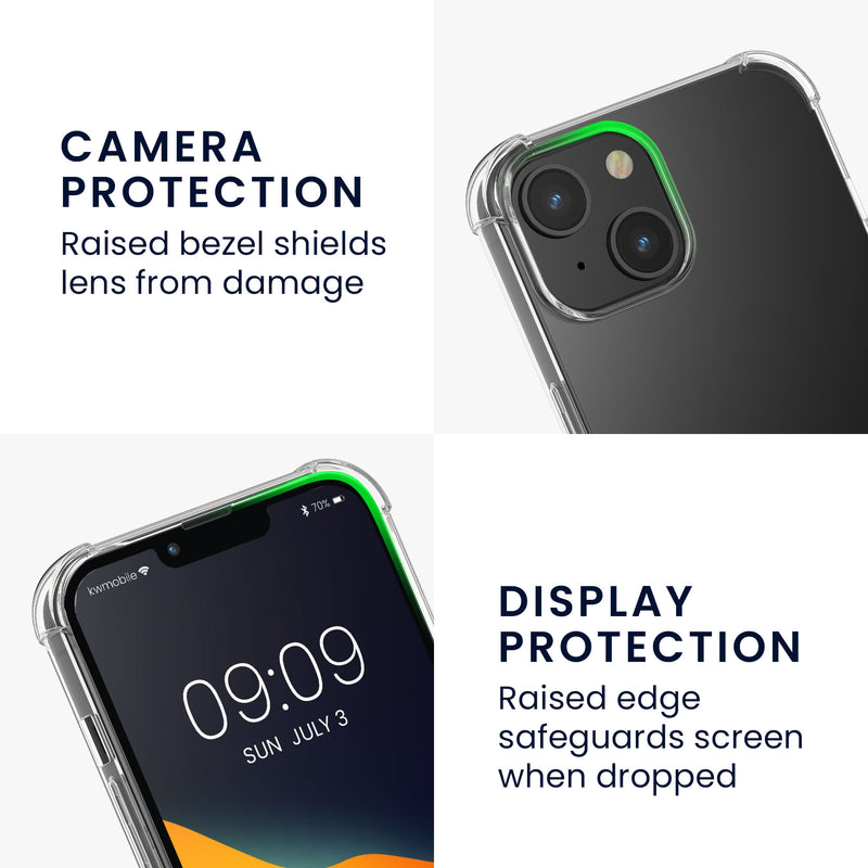 kwmobile Handy TPU Case kompatibel mit Apple iPhone 15 Hülle - Kristallklare Schutzhülle mit Kantenschutz und abnehmbarem Armband inkl. 2 Pads - Transparent Schwarz