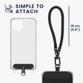 kwmobile Handy TPU Case kompatibel mit Apple iPhone 15 Hülle - Kristallklare Schutzhülle mit Kantenschutz und abnehmbarem Armband inkl. 2 Pads - Transparent Schwarz