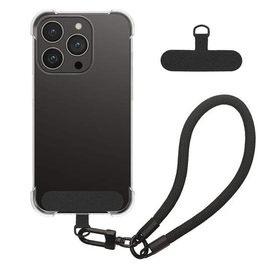 kwmobile Handy TPU Case kompatibel mit Apple iPhone 15 Pro Hülle - Kristallklare Schutzhülle mit Kantenschutz und abnehmbarem Armband inkl. 2 Pads - Transparent Schwarz Transparent  