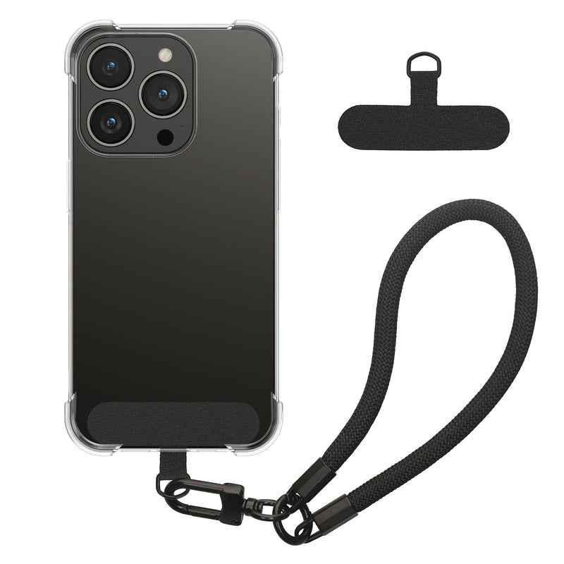 kwmobile Handy TPU Case kompatibel mit Apple iPhone 15 Pro Hülle - Kristallklare Schutzhülle mit Kantenschutz und abnehmbarem Armband inkl. 2 Pads - Transparent Schwarz Transparent  