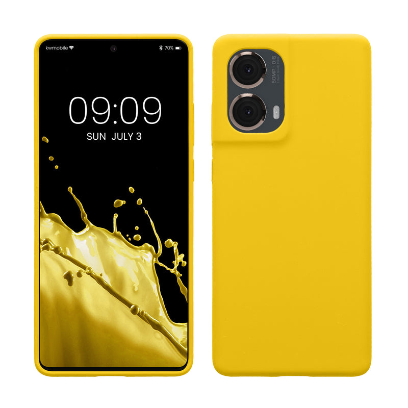kwmobile Hülle kompatibel mit Motorola Moto G85 5G Hülle - Silikon Handy Case - Handyhülle weiche Oberfläche - kabelloses Laden - Strahlend Gelb Strahlend Gelb  