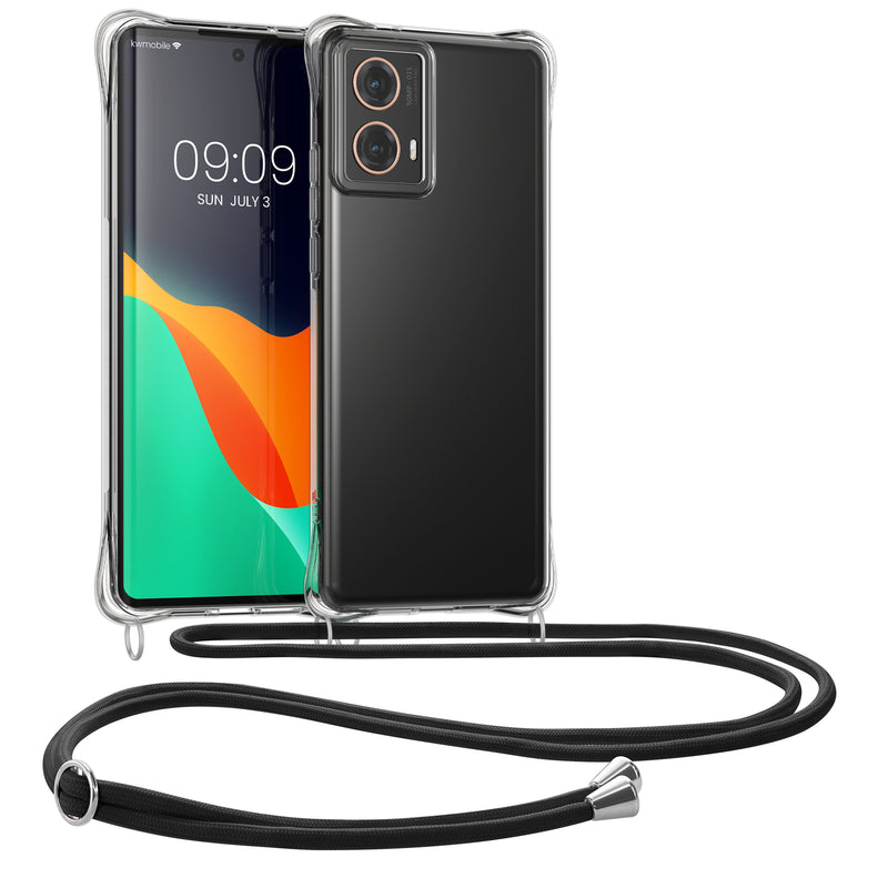 kwmobile Necklace Case kompatibel mit Motorola Moto G85 5G Hülle - Silikon Cover mit Handykette - Band Handyhülle Transparent Schwarz Transparent  