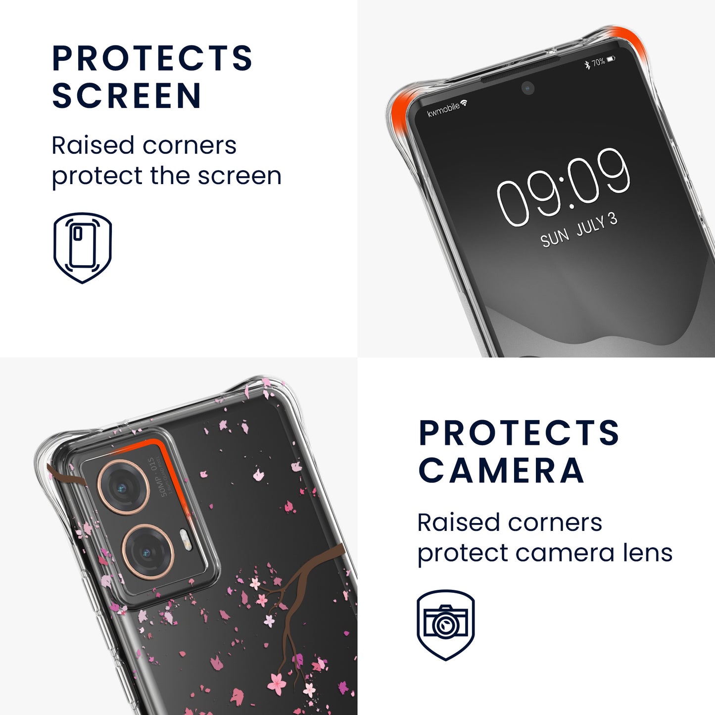 kwmobile Necklace Case kompatibel mit Motorola Moto G85 5G Hülle Silikon Cover mit Handykette Transparent Kirschblütenblätter