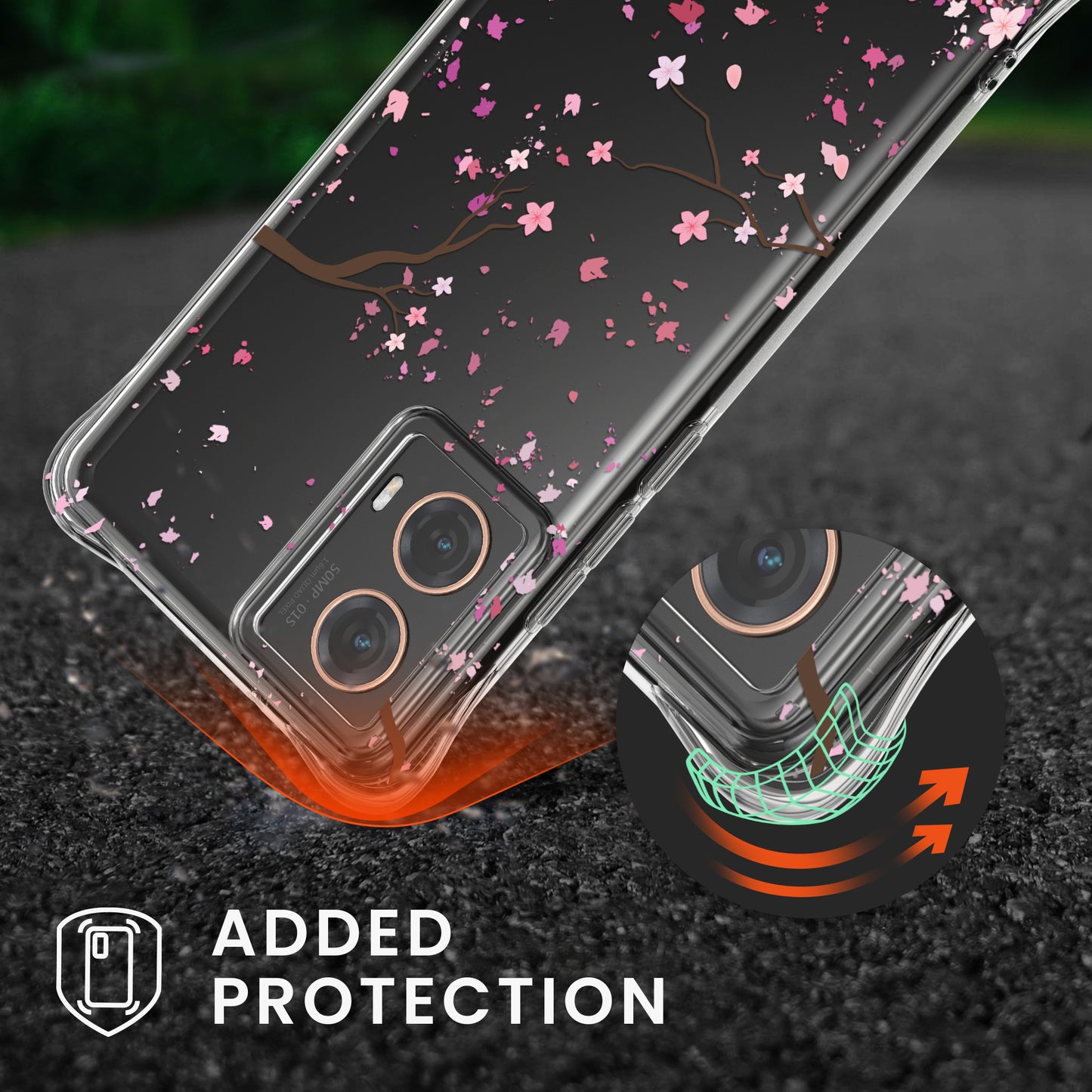 kwmobile Necklace Case kompatibel mit Motorola Moto G85 5G Hülle Silikon Cover mit Handykette Transparent Kirschblütenblätter