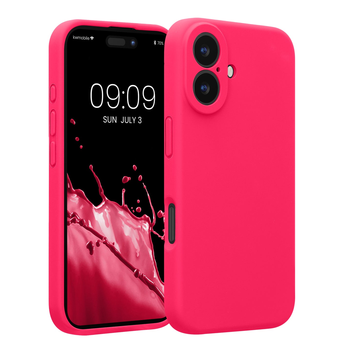 kwmobile Handyhülle kompatibel mit Apple iPhone 16 Hülle - gummierte Handy Case aus Silikon in Neon Pink Neon Pink  