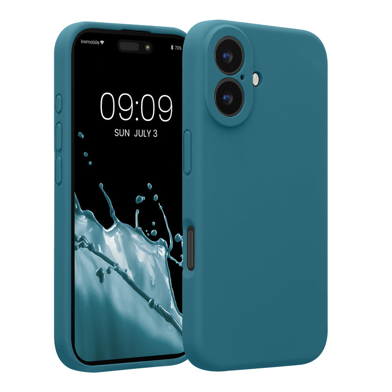 kwmobile Handyhülle kompatibel mit Apple iPhone 16 Hülle - gummierte Handy Case aus Silikon in Petrol matt Petrol matt  