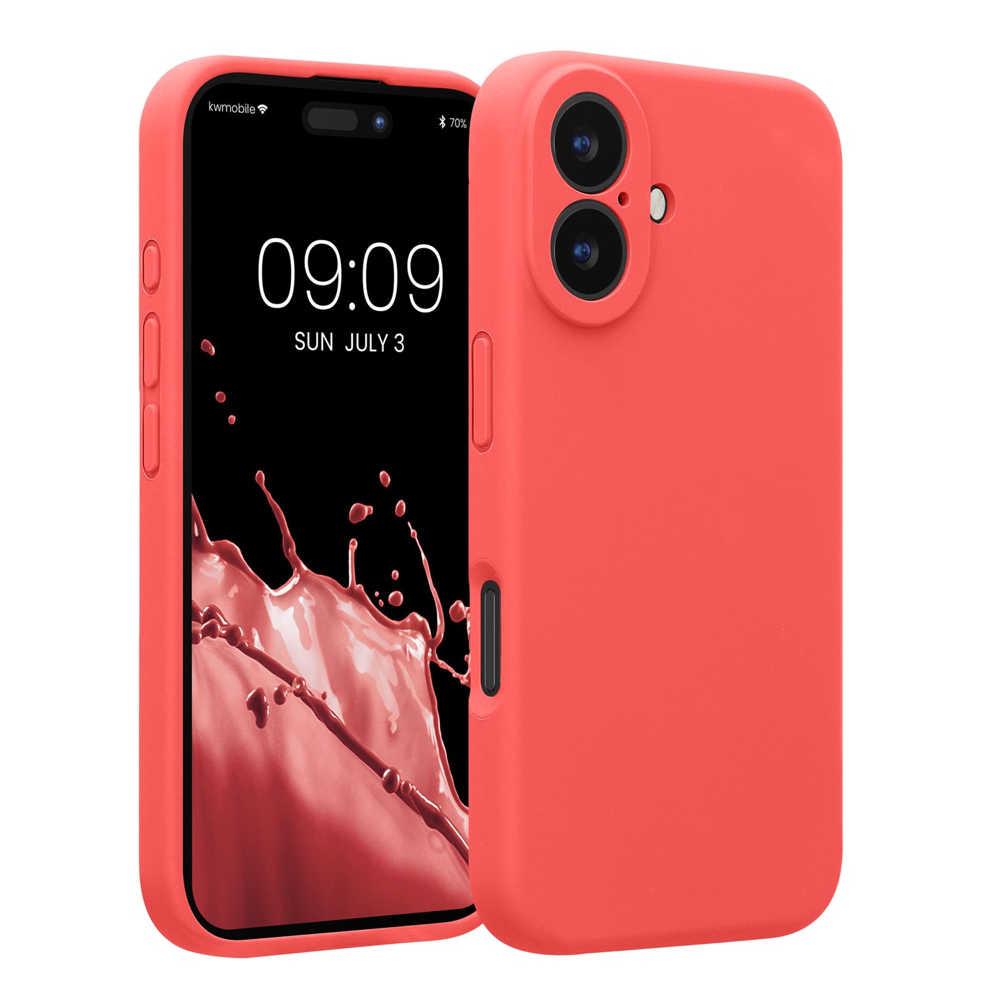 kwmobile Handyhülle kompatibel mit Apple iPhone 16 Hülle - gummierte Handy Case aus Silikon in Neon Koralle Neon Koralle  