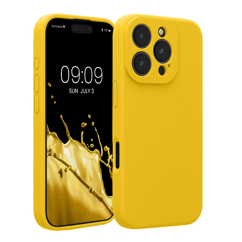 kwmobile Handyhülle kompatibel mit Apple iPhone 16 Pro Hülle - gummierte Handy Case aus Silikon in Strahlend Gelb Strahlend Gelb  