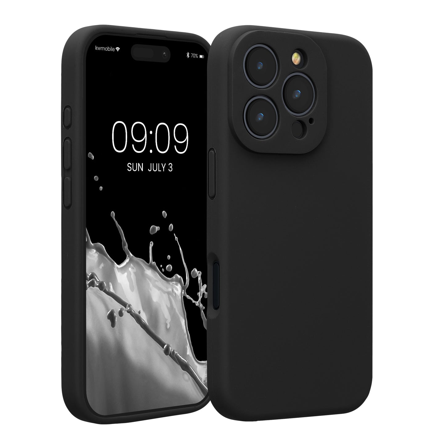 kwmobile Handyhülle kompatibel mit Apple iPhone 16 Pro Hülle - gummierte Handy Case aus Silikon in Schwarz Schwarz  
