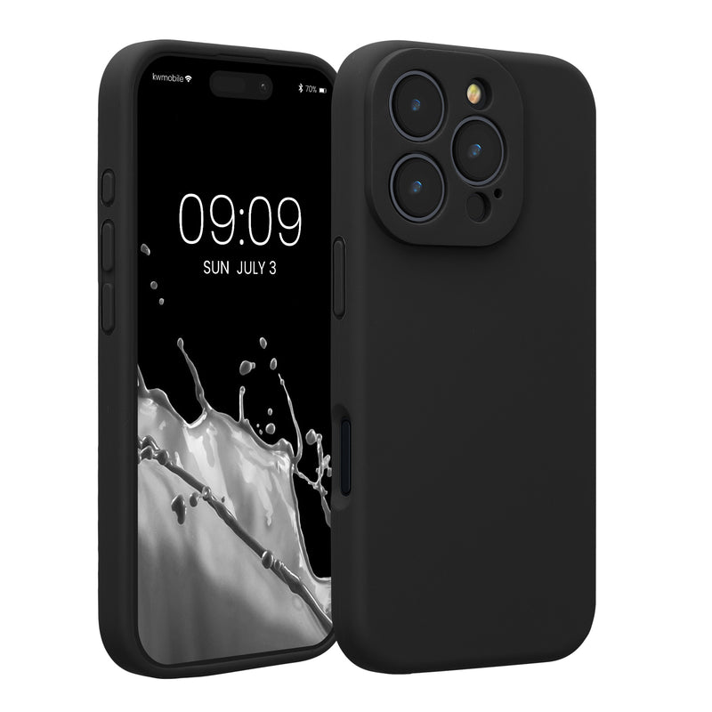 kwmobile Handyhülle kompatibel mit Apple iPhone 16 Pro Hülle - gummierte Handy Case aus Silikon in Schwarz Schwarz  