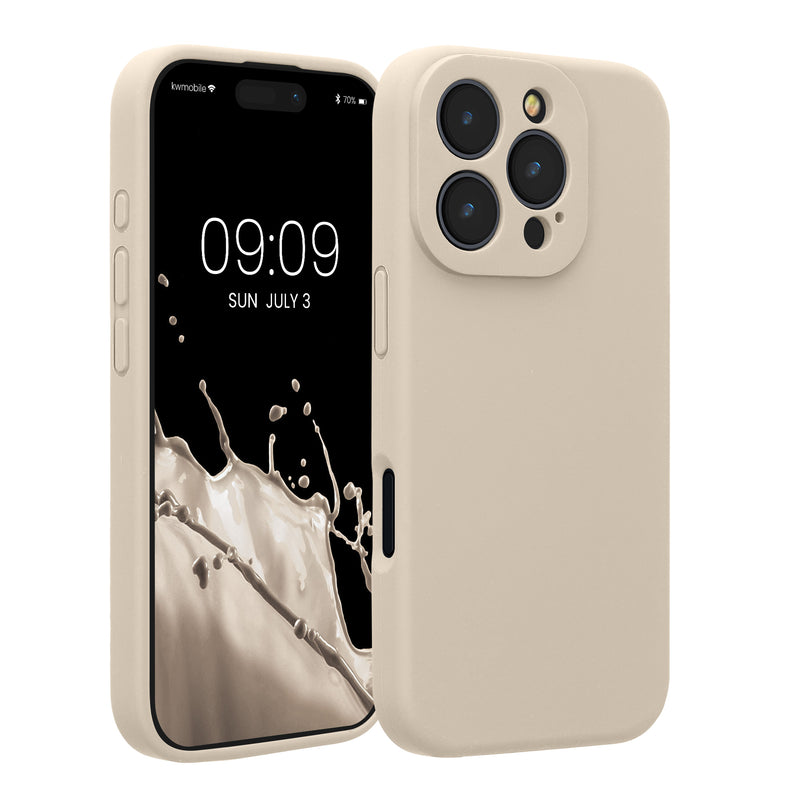 kwmobile Handyhülle kompatibel mit Apple iPhone 16 Pro Hülle - gummierte Handy Case aus Silikon in Creme Creme  