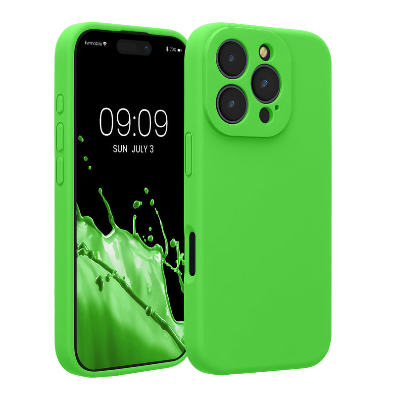 kwmobile Handyhülle kompatibel mit Apple iPhone 16 Pro Hülle - gummierte Handy Case aus Silikon in Limettengrün Limettengrün  