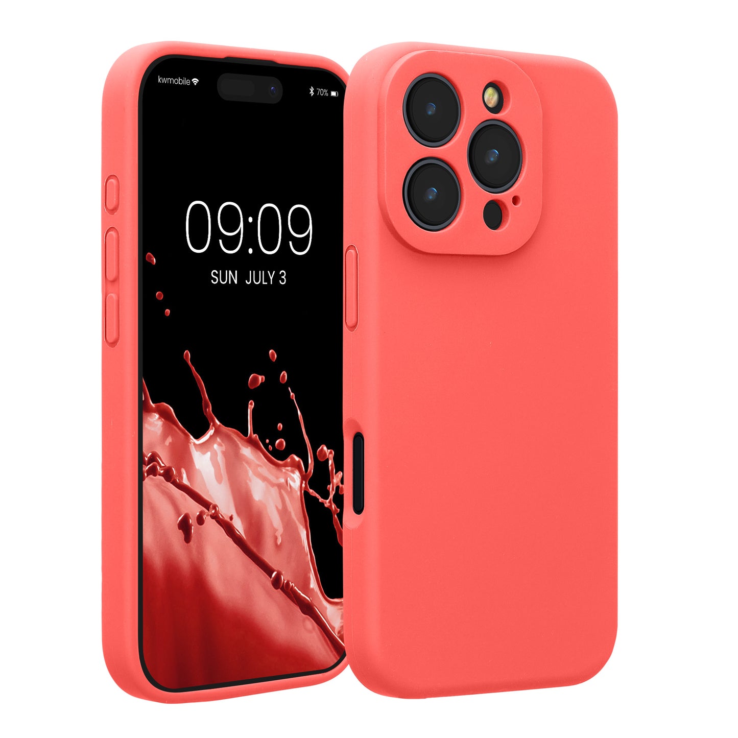 kwmobile Handyhülle kompatibel mit Apple iPhone 16 Pro Hülle - gummierte Handy Case aus Silikon in Neon Koralle Neon Koralle  