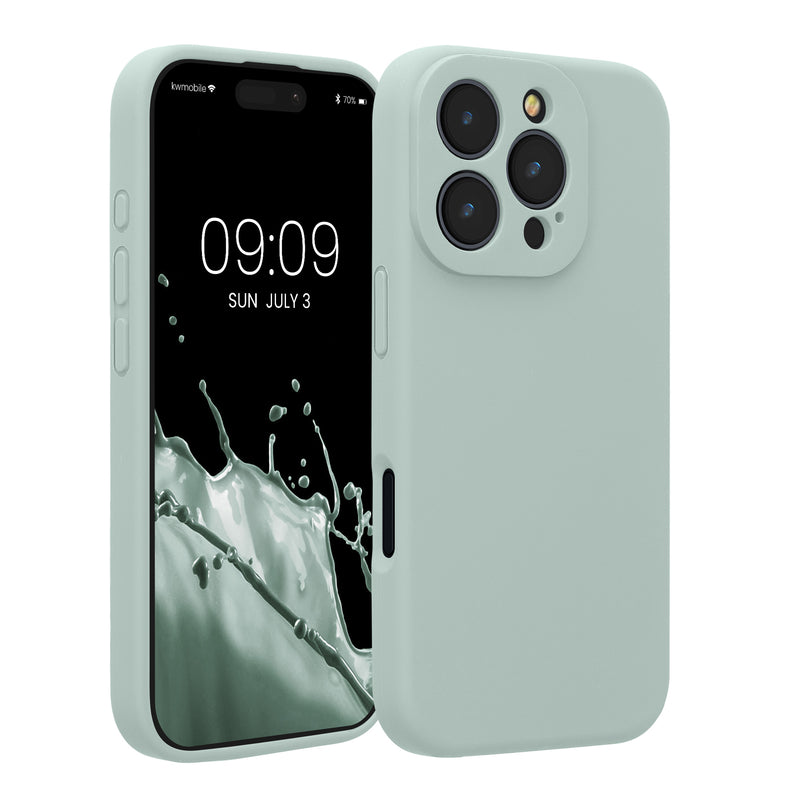 kwmobile Handyhülle kompatibel mit Apple iPhone 16 Pro Hülle - gummierte Handy Case aus Silikon in Cool Mint Cool Mint  