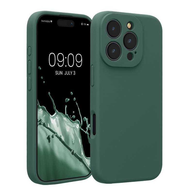 kwmobile Handyhülle kompatibel mit Apple iPhone 16 Pro Hülle - gummierte Handy Case aus Silikon in Tannengrün Tannengrün  
