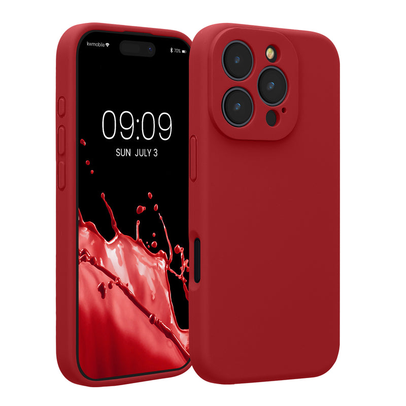 kwmobile Handyhülle kompatibel mit Apple iPhone 16 Pro Hülle - gummierte Handy Case aus Silikon in Rhabarber Rot Rhabarber Rot  