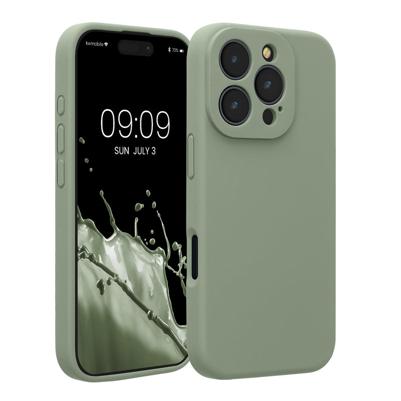 kwmobile Handyhülle kompatibel mit Apple iPhone 16 Pro Hülle - gummierte Handy Case aus Silikon in Graugrün Graugrün  