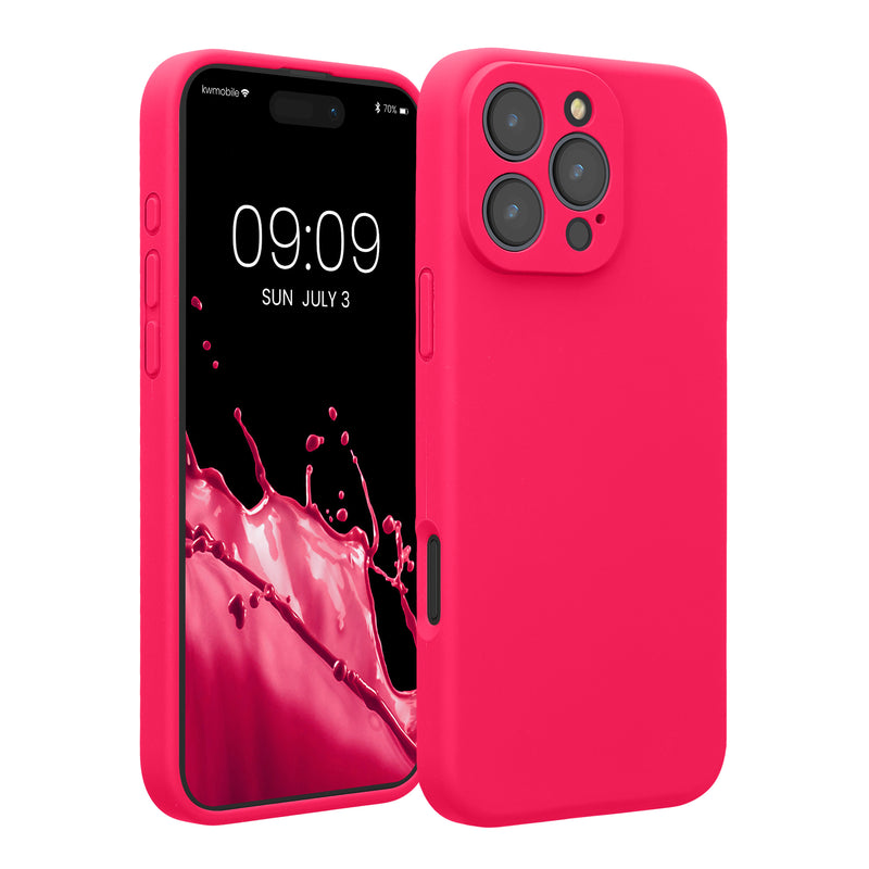 kwmobile Handyhülle kompatibel mit Apple iPhone 16 Pro Max Hülle - gummierte Handy Case aus Silikon in Neon Pink Neon Pink  