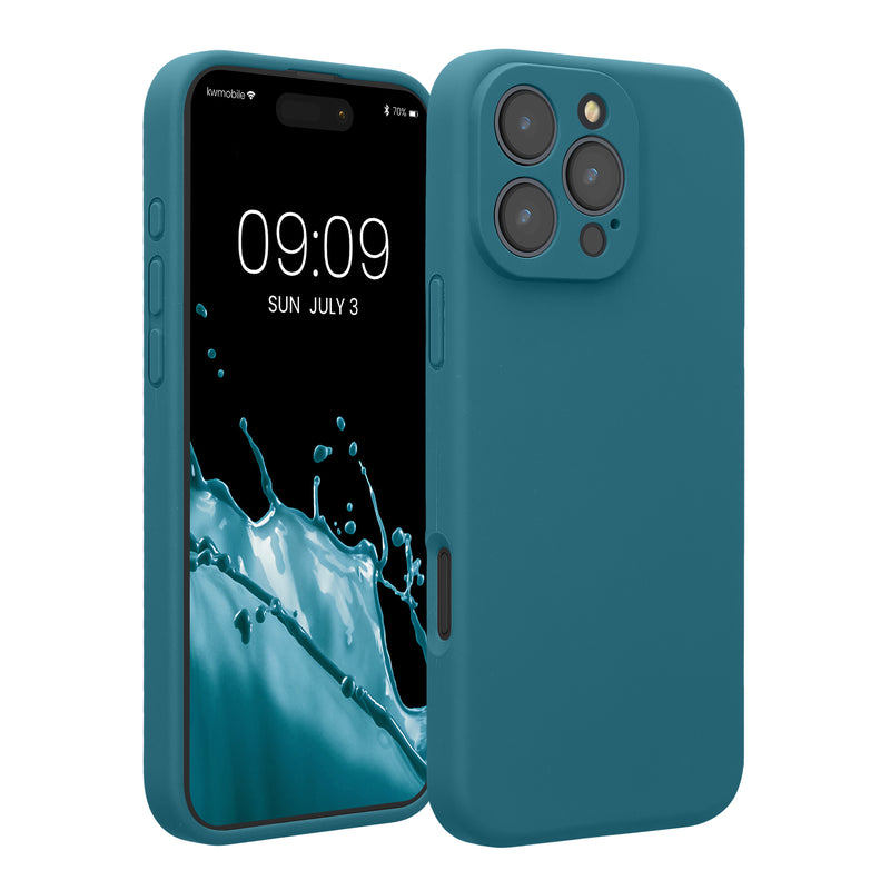 kwmobile Handyhülle kompatibel mit Apple iPhone 16 Pro Max Hülle - gummierte Handy Case aus Silikon in Petrol matt Petrol matt  