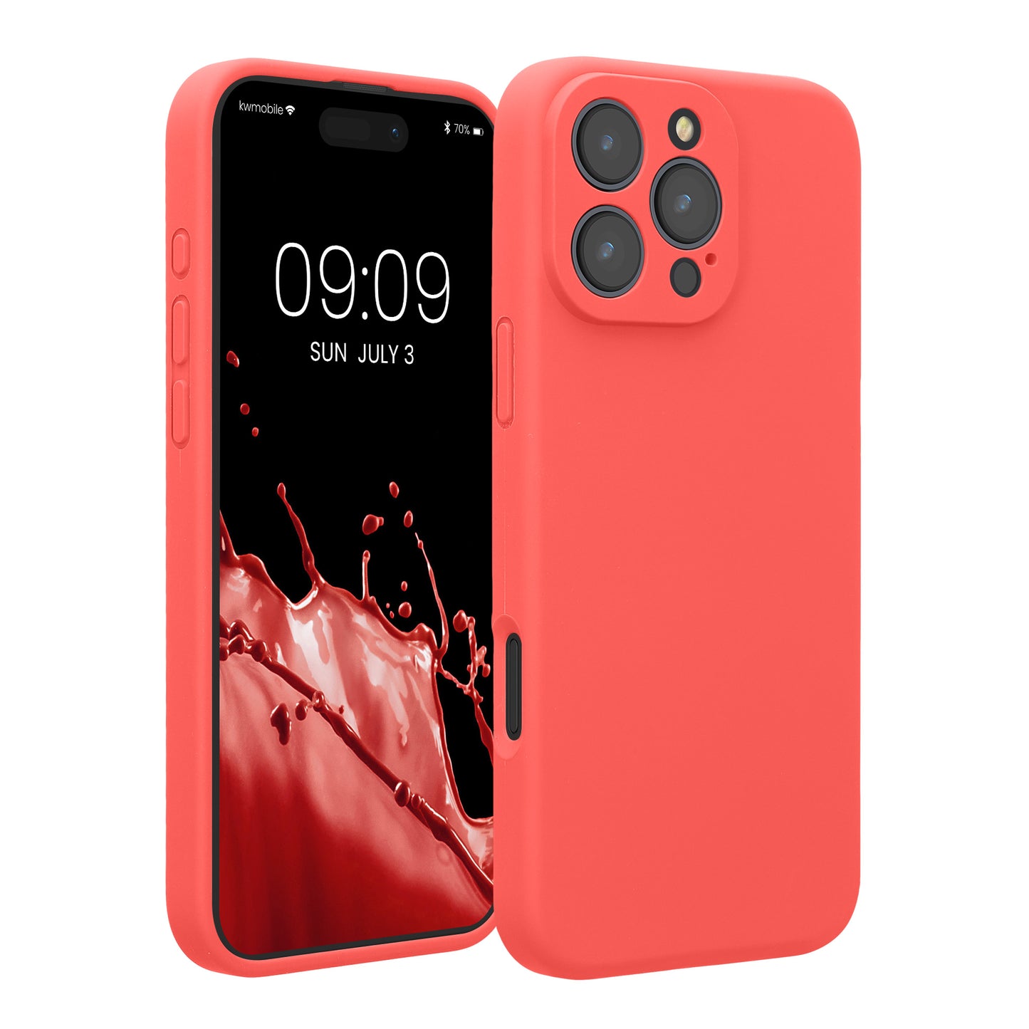 kwmobile Handyhülle kompatibel mit Apple iPhone 16 Pro Max Hülle - gummierte Handy Case aus Silikon in Neon Koralle Neon Koralle  
