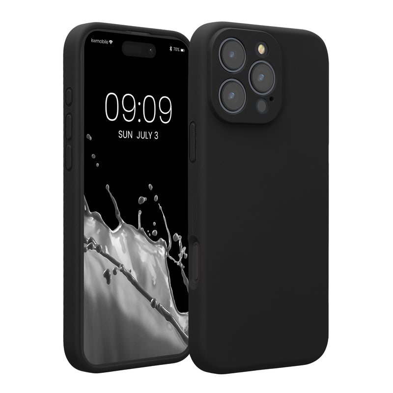 kwmobile Handyhülle kompatibel mit Apple iPhone 16 Pro Max Hülle - gummierte Handy Case aus Silikon in Schwarz Schwarz  