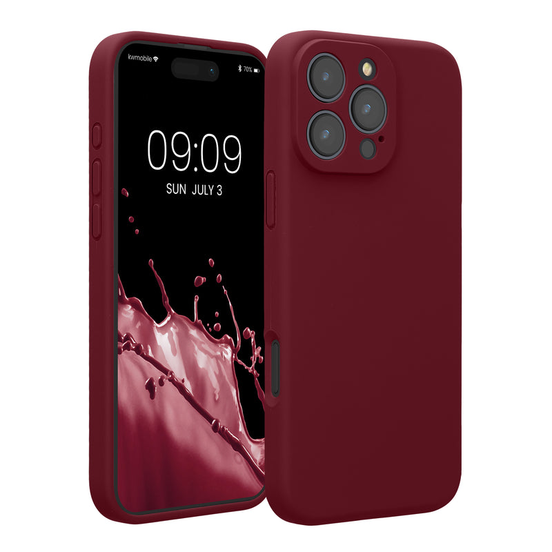 kwmobile Handyhülle kompatibel mit Apple iPhone 16 Pro Max Hülle - gummierte Handy Case aus Silikon in Rhabarber Rot Rhabarber Rot  