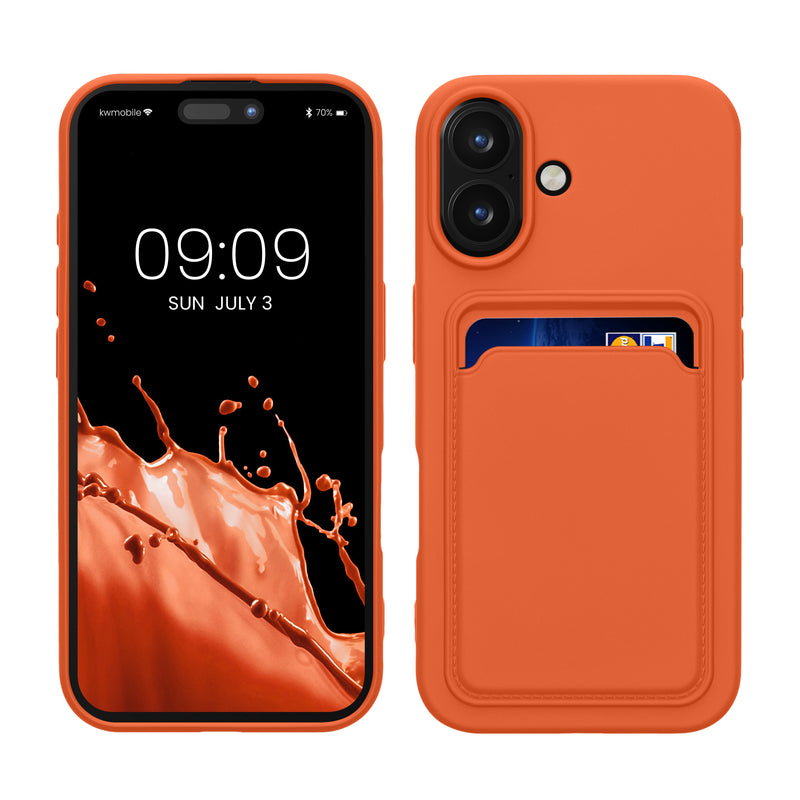 kwmobile Handyhülle kompatibel mit Apple iPhone 16 Hülle - Handy Cover mit Fach für Karten - in Orange Orange  