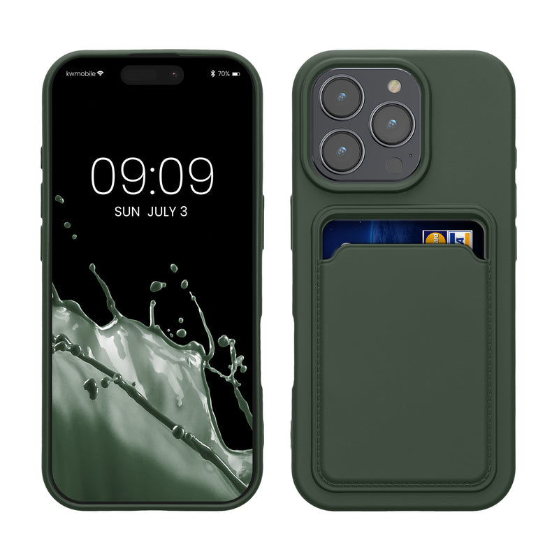 kwmobile Handyhülle kompatibel mit Apple iPhone 16 Pro Hülle - Handy Cover mit Fach für Karten - in Dunkelgrün Dunkelgrün  