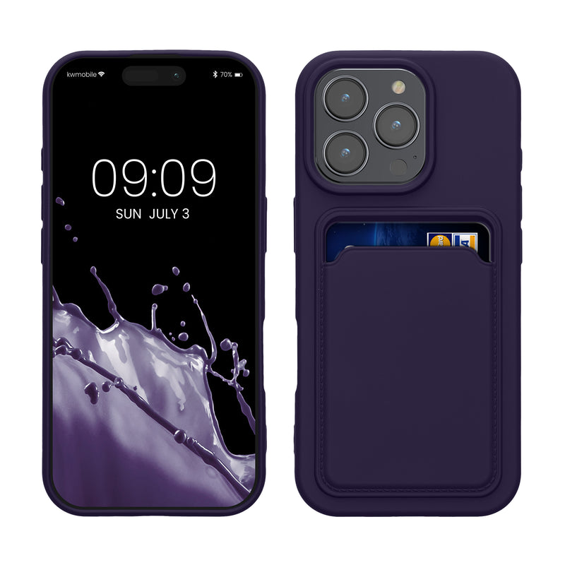 kwmobile Handyhülle kompatibel mit Apple iPhone 16 Pro Hülle - Handy Cover mit Fach für Karten - in Baltik Blau Baltik Blau  