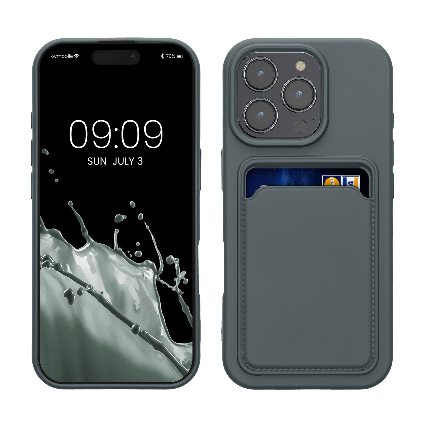 kwmobile Handyhülle kompatibel mit Apple iPhone 16 Pro Hülle - Handy Cover mit Fach für Karten - in Dunkler Schiefer Dunkler Schiefer  