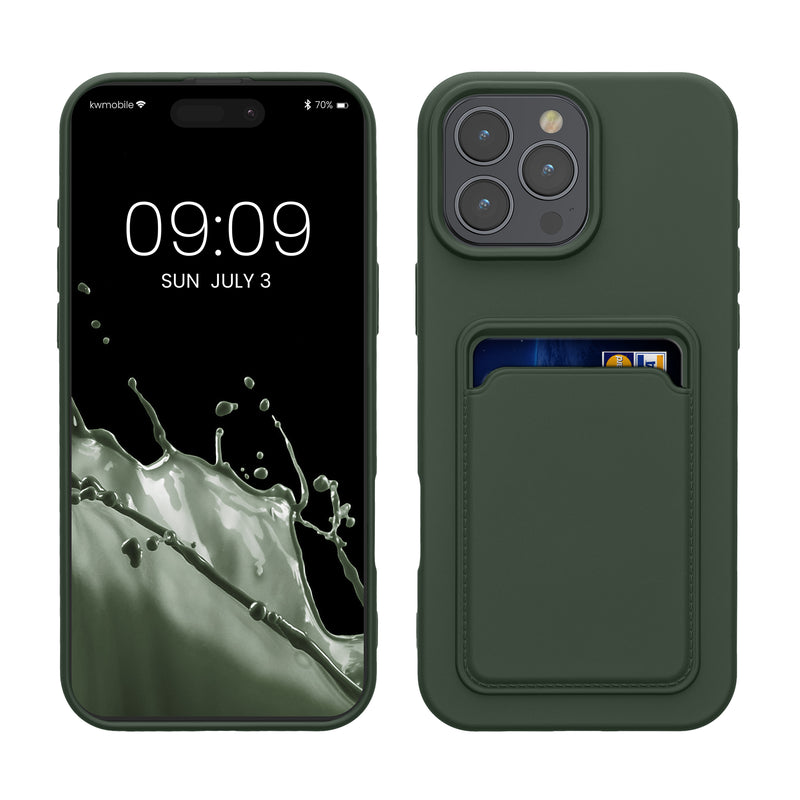 kwmobile Handyhülle kompatibel mit Apple iPhone 16 Pro Max Hülle - Handy Cover mit Fach für Karten - in Dunkelgrün Dunkelgrün  