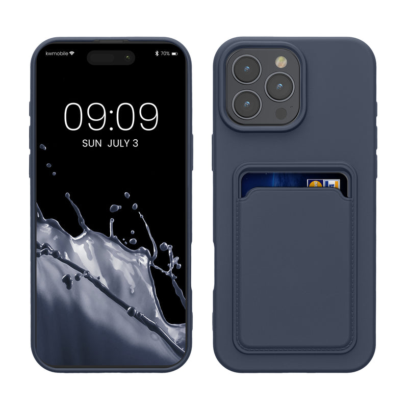 kwmobile Handyhülle kompatibel mit Apple iPhone 16 Pro Max Hülle - Handy Cover mit Fach für Karten - in Dunkelblau Dunkelblau  
