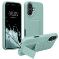 kwmobile Handyhülle kompatibel mit Apple iPhone 16 - Hülle mit Fingerhalter und Standfunktion - Silikon Case Handy Cover in Mintgrün Mintgrün  